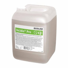 A 6-liter canister of the disinfectant Incidin Pro by Ecolab in original packaging with a white label and green and black text on a white background.