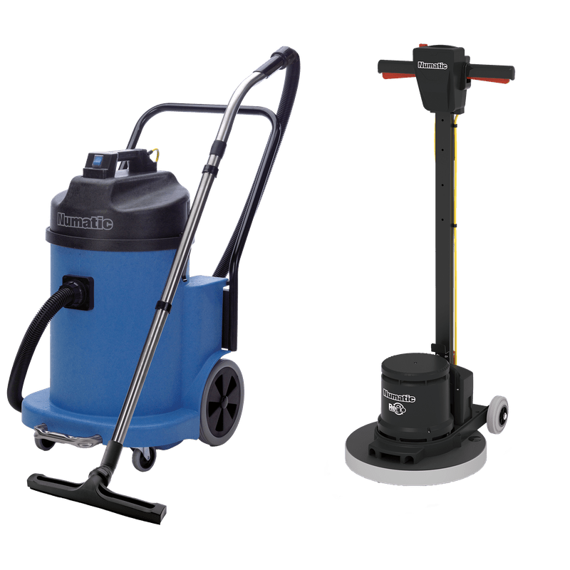 Numatic single disc machine HFM1515R / ESM set 2B with water vacuum cleaner WV900-2 and PadLoc Trei | Pack (1 piece)