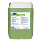 A rectangular 20-liter container with Suma Light D1.2 hand dishwashing detergent from Diversey Deutschland GmbH & Co. OHG has a green body, a white lid, and a label that describes effective grease and dirt removal for clean dishes in multiple languages.