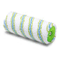 The Nölle Profi Brush Meisterflor Jumbo Roller Ø 55 mm from Nölle Profi Brush Bürsten- & Pinseltechnik e.K. is a fluffy white paint roller cover with blue and green stripes, ideal for wall paints and professional painters. Green plastic core visible at one end.