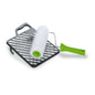 A paint roller with a green handle and a metal grid from Nölle Profi Brush Bürsten- & Pinseltechnik e.K. DIY Vestan paint roller set, 20 mm pile height, is the perfect professional tool for smooth wall and surface painting.
