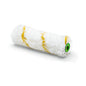 A Nölle Profi Brush small area roller Gelbfaden pile height 12 mm from Nölle Profi Brush Bürsten- & Pinseltechnik e.K. with yellow stripes and a green plastic core lies on a plain white surface.