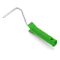The Nölle Profi Brush small roller frame system 6 mm from Nölle Profi Brush Bürsten- & Pinseltechnik e.K. is shown in green plastic with a metal frame and a hanging hole, ideal for precise painting in various painting projects against a white background.