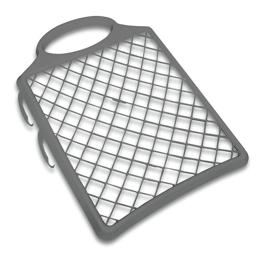 The Nölle Profi Brush paint grid Ergoline 23 x 27 cm made from regranulate, by Nölle Profi Brush brush & paintbrush technology e.K., is a gray, rectangular grid with a handle and two side hooks for professional use, depicted at an angle against a white background.
