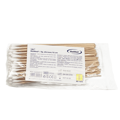MaiMed - Tip non-sterile cotton swab, 15 cm long, wooden stick | Pack (100 pieces)