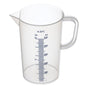 The plastic measuring cup from Diversey Deutschland GmbH & Co. OHG holds 0.5L and features a handle, spout, and a blue scale for precise measurement in liters/milliliters up to 500 ml. Package: 1 piece.