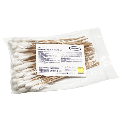 MaiMed - Tip non-sterile cotton swab, 15 cm long, wooden stick | Pack (100 pieces)