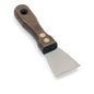 The Nölle Profi Brush Professional Rust Removal Scraper Stainless Steel Rust-Free by Nölle Profi Brush Brush & Paintbrush Technology e.K. has a short, wide stainless steel blade and a dark wooden handle with brass rivets and hanging hole - ideal for rust removal.