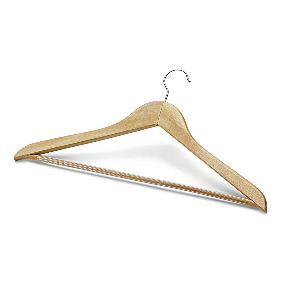 The Nölle Profi Brush garment hanger 45 cm made of wood with a non-slip bar and metal hook, ideal for hanging pants or clothes, is shown as 1 piece against a white background.