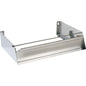 The Duni GmbH dispenser for 450 mm films Grey Steel 45cm is a metal dispenser with serrated edges and a horizontal bar for cutting and holding rolls, with holes for easy wall mounting. Package: 1 piece.