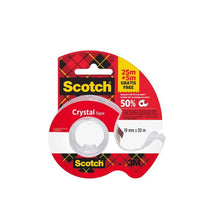 A roll of Scotch® Crystal Tape (19mm x 25m) plus 5m FREE on a hand dispenser, from 3M Deutschland GmbH, in a clear dispenser with classic red-yellow packaging.