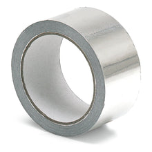 A roll of Nölle Profi Brush aluminum insulation tape, 50 mm x 25 m (1 piece) from Nölle Profi Brush Bürsten- & Pinseltechnik e.K., stands upright on a white background - ideal for insulation and thermal insulation.