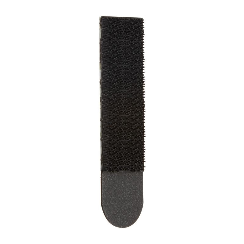 Pictured is a rectangular black Command™ Picture Hanging Strip S, small, 17202BLK from 3M Deutschland GmbH with a rounded end on a white background - ideal for hanging pictures without nails as an alternative to classic Command Strips.