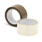 Two rolls of Nölle Profi Brush packing tape from Nölle Profi Brush Bürsten- & Pinseltechnik e.K. - one brown and one transparent - are depicted on a white background, each partially unrolled to show the adhesive side for easy packaging.