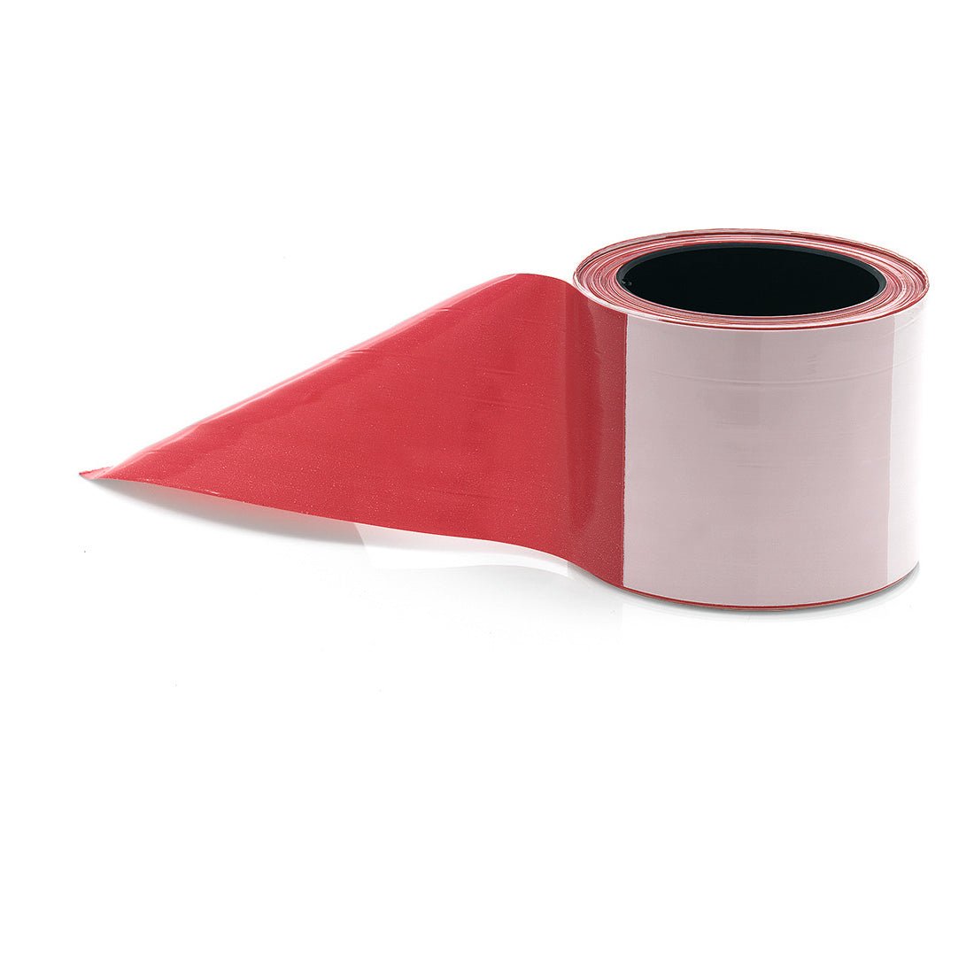 The Nölle Profi Brush barrier tape red/white (500 m x 80 mm) by Nölle Profi Brush Bürsten- & Pinseltechnik e.K. is a red-white barrier tape, ideal for marking hazardous areas. The roll stands upright on a white background.