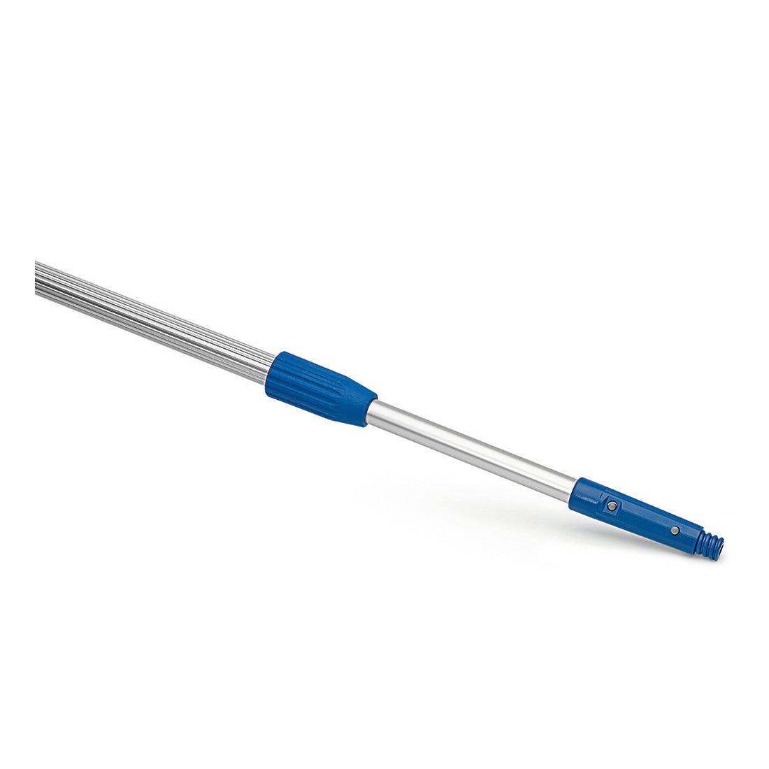 The Nölle Profi Brush professional telescopic pole aluminum from Nölle Profi Brush Bürsten- & Pinseltechnik e.K. has blue plastic handles and a threaded tip, ideal as a handle for Nölle Profi Brush or other tools, depicted on a white background.