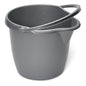 The Nölle Profi Brush household bucket with spout, 12 liters, silver plastic, by Nölle Profi Brush Broom & Brush Technology e.K., features a metal handle, a rounded shape, and a side spout - ideal for practical tasks in the household.