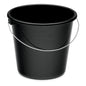 The Nölle Profi Brush household bucket 5 liters plastic by Nölle Profi Brush brush & paintbrush technology e.K. is a black plastic bucket with a metal handle, smooth surface, and open round lid, ideal as a cleaning accessory for the household.