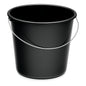 The Nölle Profi Brush household bucket 10 liters plastic from Nölle Profi Brush Bürsten- & Pinseltechnik e.K. is a simple black bucket with a silver metal handle, depicted empty against a white background.