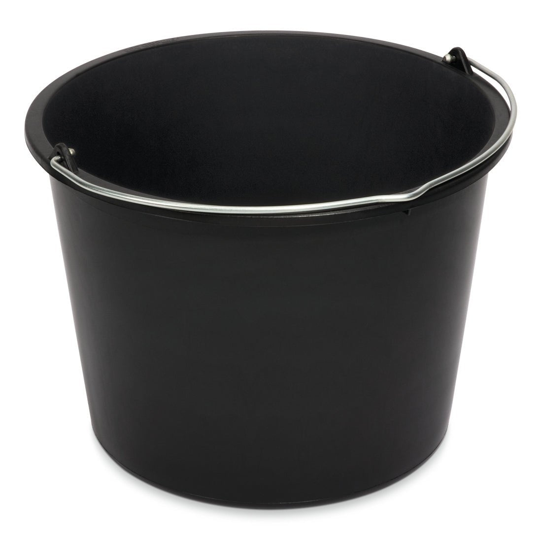 The Nölle Profi Brush construction bucket made of black plastic, cylindrical and with a metal handle, from Nölle Profi Brush Bürsten- & Pinseltechnik e.K., is shown empty against a white background.