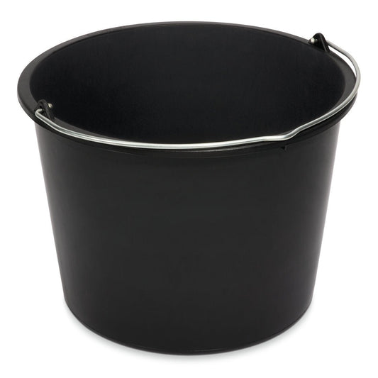 The Nölle Profi Brush construction bucket made of black plastic, cylindrical and with a metal handle, from Nölle Profi Brush Bürsten- & Pinseltechnik e.K., is shown empty against a white background.
