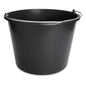The Nölle Profi Brush construction bucket made of black plastic with a metal carrying handle and internal scale from Nölle Profi Brush Bürsten- & Pinseltechnik e.K. stands against a white background.