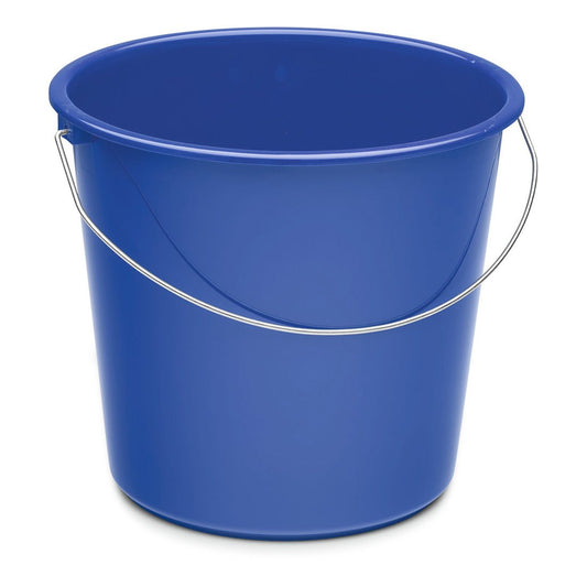The Nölle Profi Brush household bucket 10 liters plastic from Nölle Profi Brush Bürsten- & Pinseltechnik e.K. is a blue plastic bucket with a metal handle, depicted upright and empty on a white background - perfect for cleaning or household use.