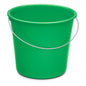 The Nölle Profi Brush household bucket 10 liters plastic from Nölle Profi Brush Bürsten- & Pinseltechnik e.K. is a simple green bucket with a metal handle, ideal for versatile cleaning and household use. Depicted on a white background.