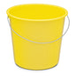 The Nölle Profi Brush household bucket 10 liters plastic from Nölle Profi Brush Bürsten- & Pinseltechnik e.K. is depicted upright and empty. It has a bright yellow body and a silver metal handle against a plain white background.
