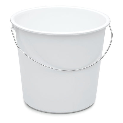 The Nölle Profi Brush household bucket 10 liters plastic from Nölle Profi Brush Bürsten- & Pinseltechnik e.K. is a simple white bucket with a sleek metal handle, perfectly suited as a cleaning or storage bucket in the household.