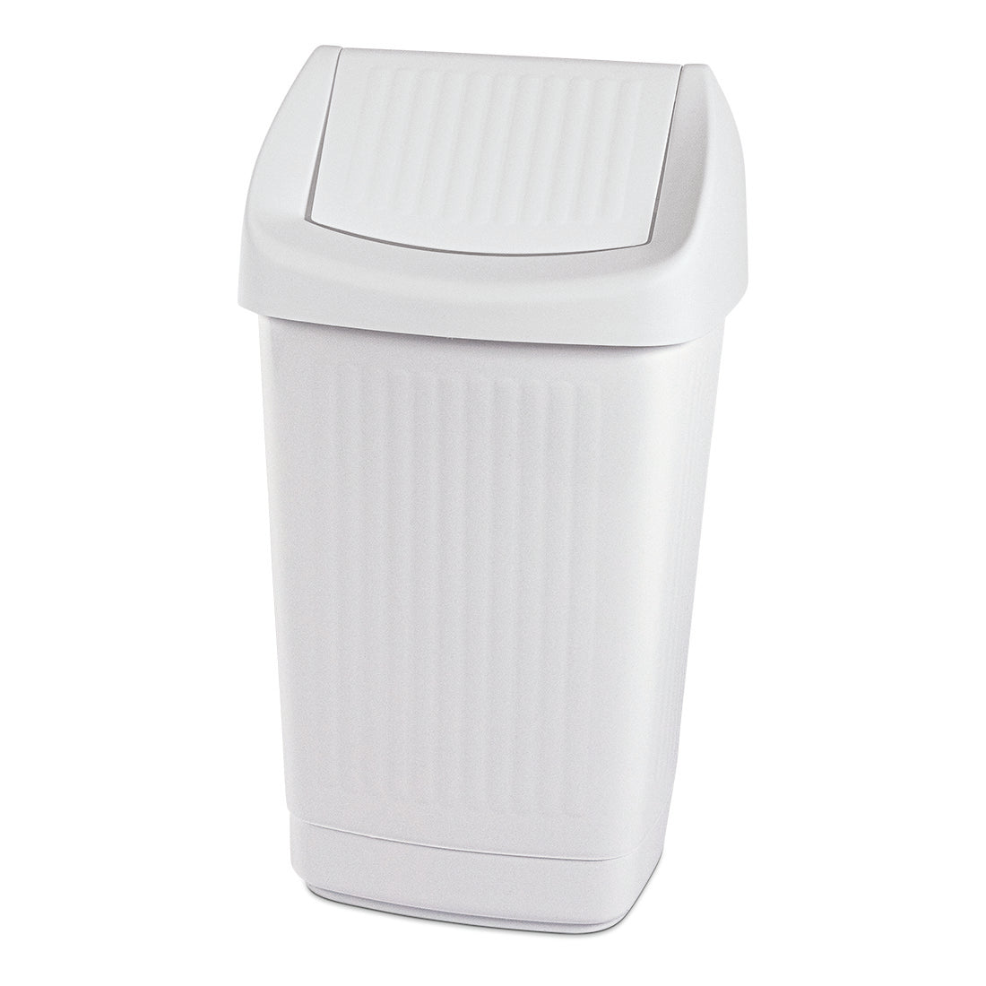 The Nölle Profi Brush swing lid bin white from Nölle Profi Brush Bürsten- & Pinseltechnik e.K. is a rectangular trash can with a swing lid and grooved surface - ideal for hygienic waste disposal against a neutral background.