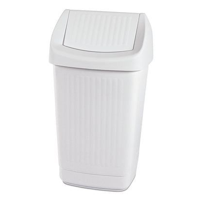 The Nölle Profi Brush swing lid bin white from Nölle Profi Brush Bürsten- & Pinseltechnik e.K. is a rectangular trash can with a swing lid and grooved surface - ideal for hygienic waste disposal against a neutral background.