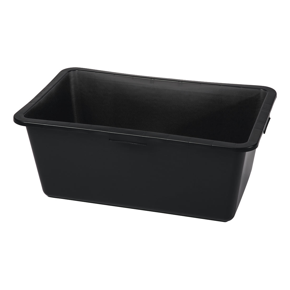 The Nölle Profi Brush mortar box plastic black from Nölle Profi Brush Bürsten- & Pinseltechnik e.K. is a large, rectangular storage container with slanted sides, without a lid - ideal construction site accessory - on a plain white background.