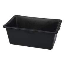 The Nölle Profi Brush mortar box plastic black from Nölle Profi Brush Bürsten- & Pinseltechnik e.K. is a large, rectangular storage container with slanted sides, without a lid - ideal construction site accessory - on a plain white background.