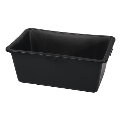 The Nölle Profi Brush mortar box plastic black from Nölle Profi Brush Bürsten- & Pinseltechnik e.K. is a large, rectangular storage container with slanted sides, without a lid - ideal construction site accessory - on a plain white background.