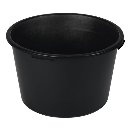 The Nölle Profi Brush mortar box plastic black from Nölle Profi Brush Bürsten- & Pinseltechnik e.K. is a large, round black cup with two side handles - seen from above on white - perfect as construction site accessories.