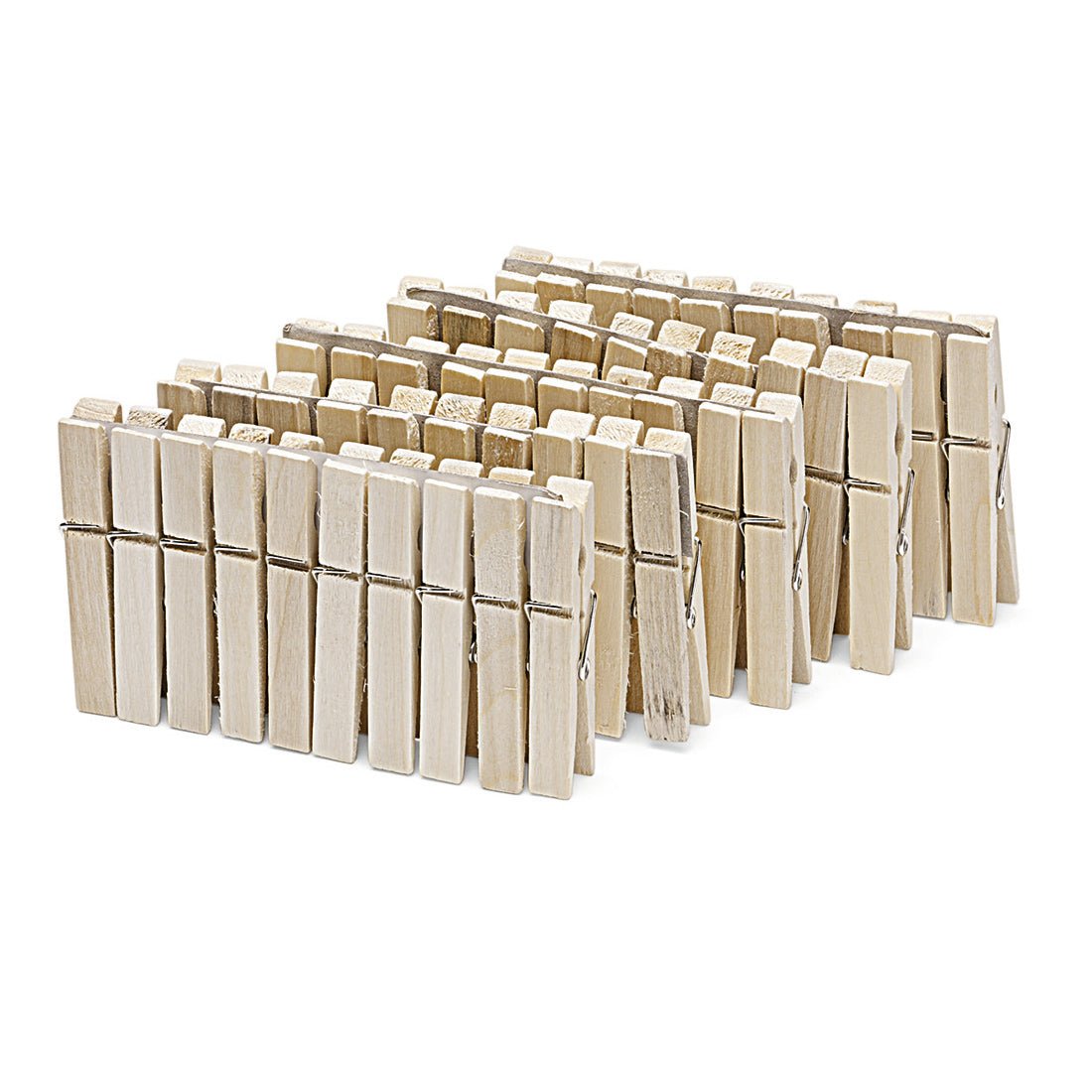 36 Nölle Profi Brush wooden clothespins (7 cm, from Nölle Profi Brush Brush & Paintbrush Technology e.K.), standing upright in four rows and evenly arranged, against a white background.