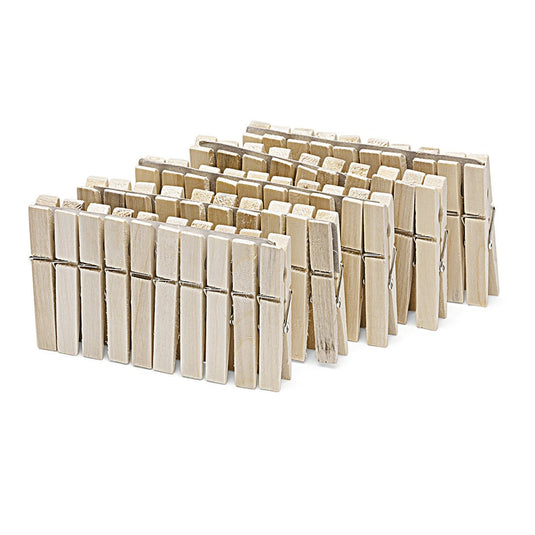 36 Nölle Profi Brush wooden clothespins (7 cm, from Nölle Profi Brush Brush & Paintbrush Technology e.K.), standing upright in four rows and evenly arranged, against a white background.
