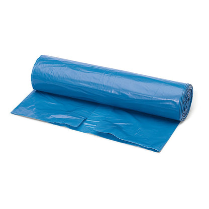 A partially unrolled Nölle Profi Brush Standard garbage bag, 120 liters, 40 microns, blue from Nölle Profi Brush Brush & Paint Technology e.K. rests on a white surface.