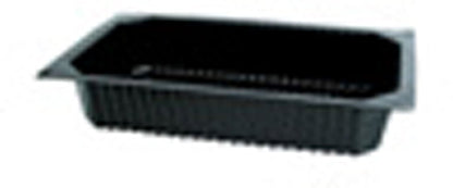 The Duni GmbH PP Tray 1/4 GN Black is a black dining tray with ribbed sides and a flat rim, perfect for buffet presentation in the catering industry, depicted on a white background.