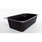 The Duni GmbH PP Tray 1/4 GN Black is a black, rectangular, ribbed tray, ideal for presentation on a buffet, depicted on a white background.