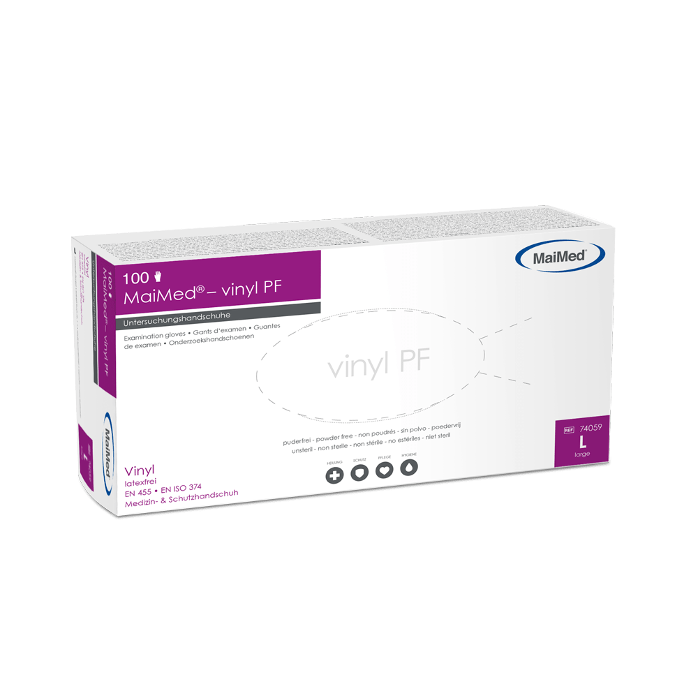 MaiMed-vinyl PF, non-sterile, powder-free vinyl examination gloves, 100 pieces/box