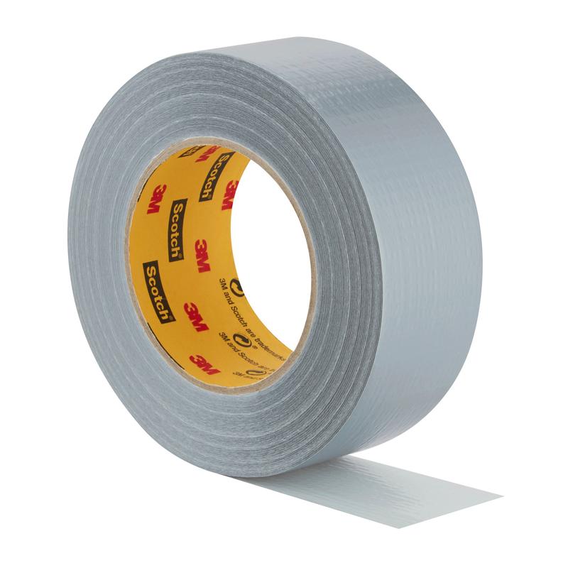 A roll of Scotch® Universal Tape 2904 (50 m x 48 mm) from 3M Deutschland GmbH is partially unrolled, revealing the yellow inside with red and black 3M branding. The textured surface of the tape is depicted on a white background.