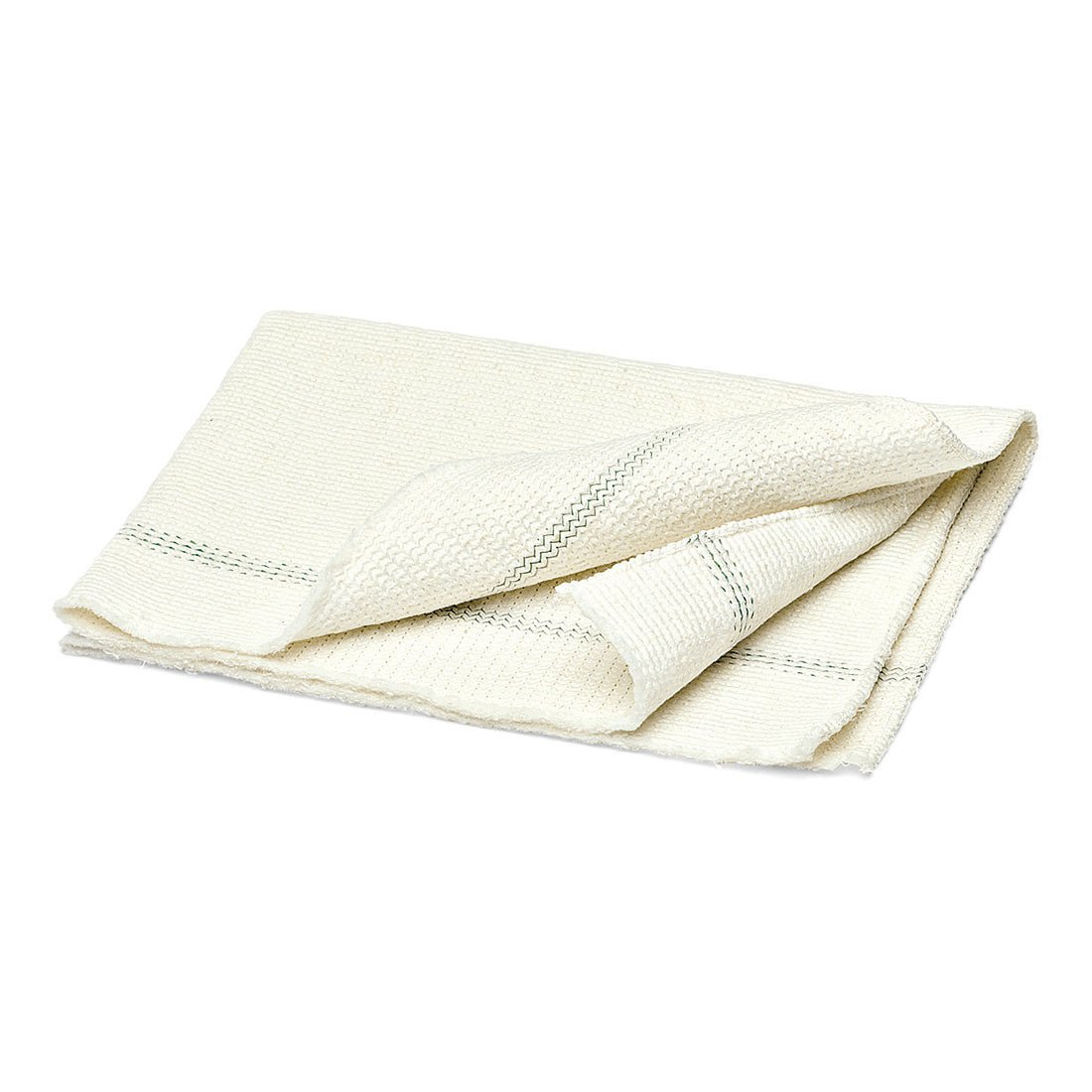 The Nölle Profi Brush floor cloth 70 x 50 cm from Nölle Profi Brush brush & paintbrush technology e.K. is a folded, cream-colored cleaning cloth with light green stripes on a white background.