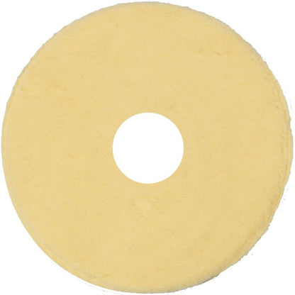 A smooth, round yellow disc with a central hole for TASKI Contact Pad 4 pcs. from Diversey Deutschland GmbH & Co. OHG, ideal for professional use, depicted on a white background.