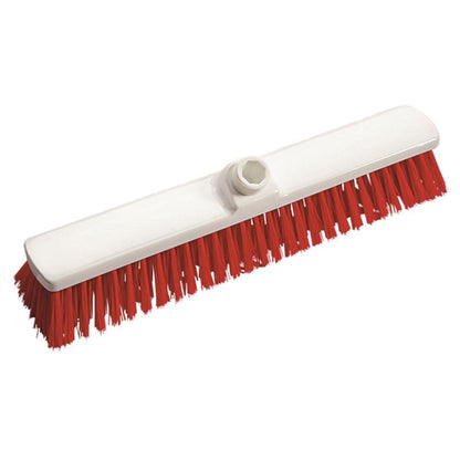 The Diversey Deutschland yard broom 400x60x50 mm features dense, medium-hard red bristles and a central hole for handle attachment - ideal for cleaning outdoor areas.