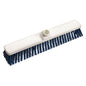 The yard broom 400x60x50 mm, medium-hard, by Diversey Deutschland GmbH & Co. OHG features a white rectangular head with blue medium-hard bristles and a central grip hole, ideal for outdoor cleaning, depicted on a plain white background.
