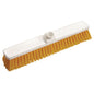 The yard broom 400x60x50 mm, medium-hard by Diversey Deutschland GmbH & Co. OHG features densely packed yellow bristles and a threaded hole for handle attachment - perfect for outdoor cleaning, depicted on a plain white background.