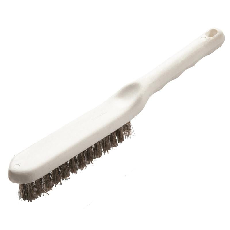 The Diversey Germany Grill Brush with stainless steel bristles (1 piece) features a white handle with a hanging loop and sturdy bristles—ideal for efficient cleaning. Shown against a white background.