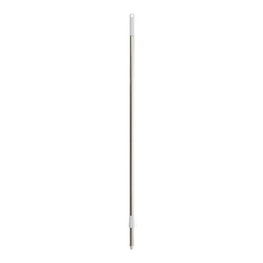 The aluminum handle (1450 mm) from Diversey Deutschland GmbH & Co. OHG is a sturdy metal handle for brooms, scrubbers, and squeegees, with a white plastic cap with a hanging hole, depicted against a white background.